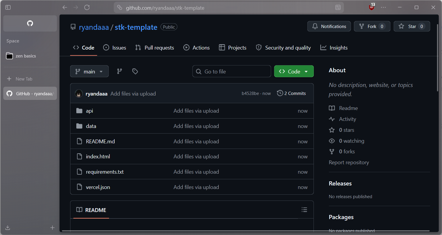 Repository template dengan tombol Code terbuka