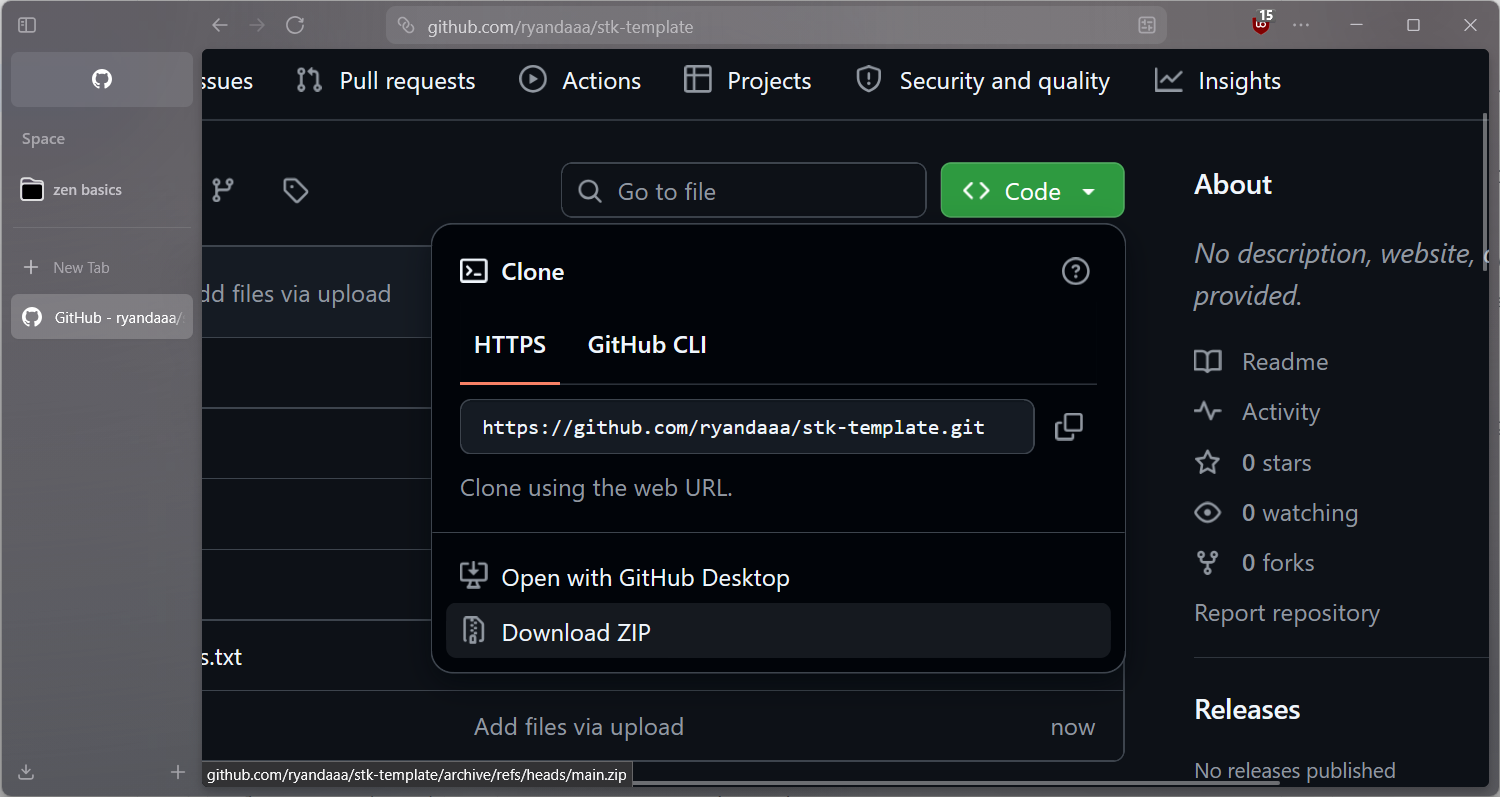 Menu Download ZIP di GitHub