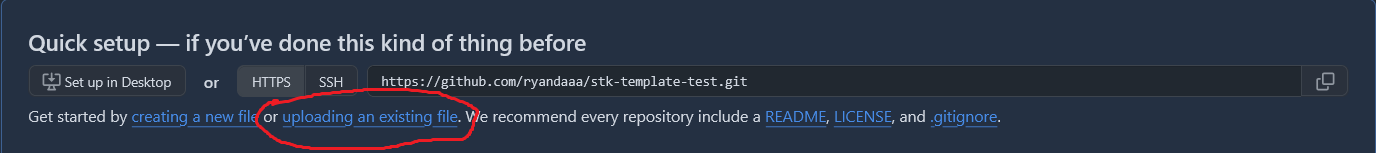 Menu upload file GitHub