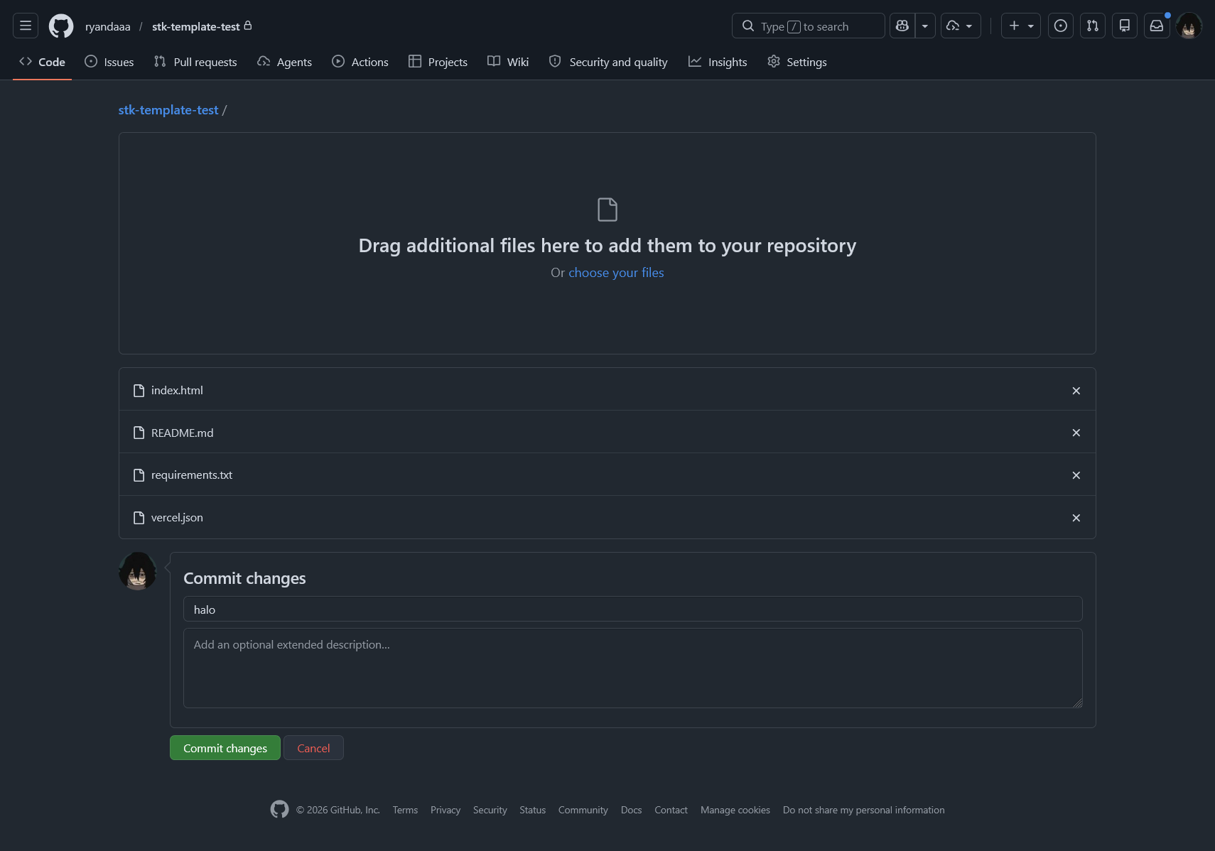 Commit changes GitHub