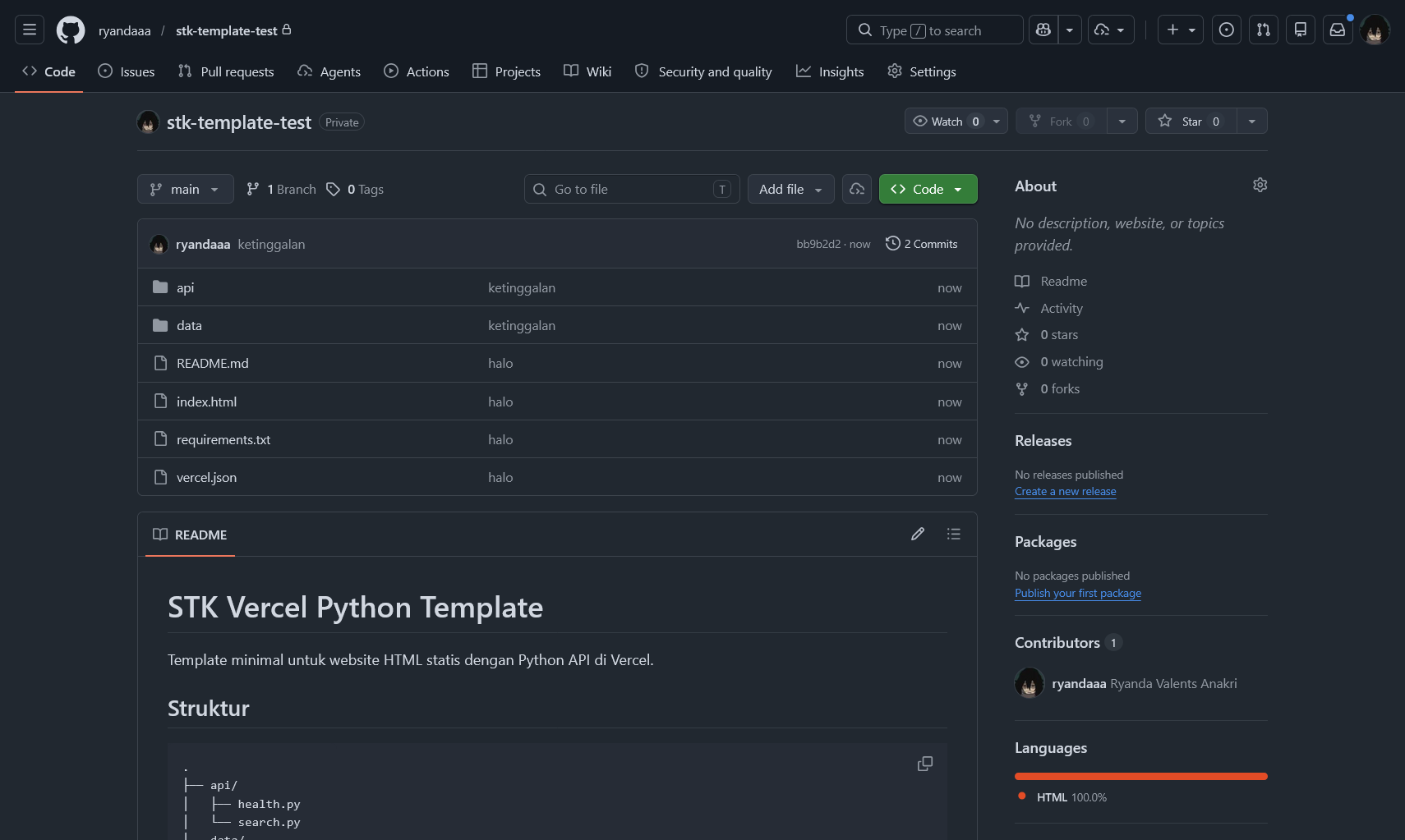 Repository setelah upload selesai