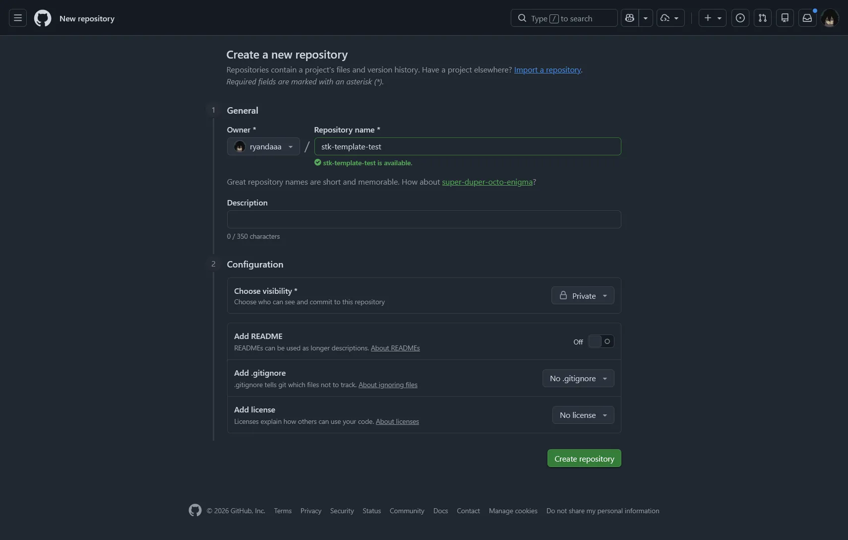 Halaman membuat repository GitHub