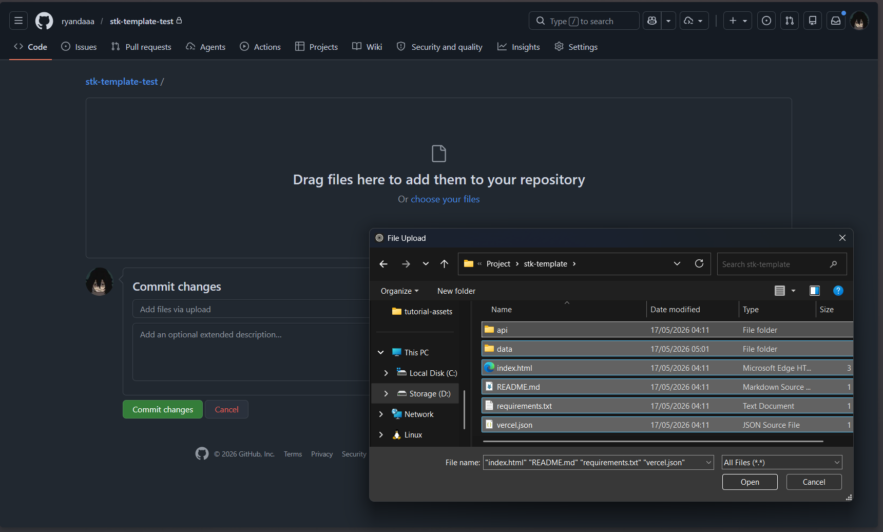 Halaman upload file GitHub