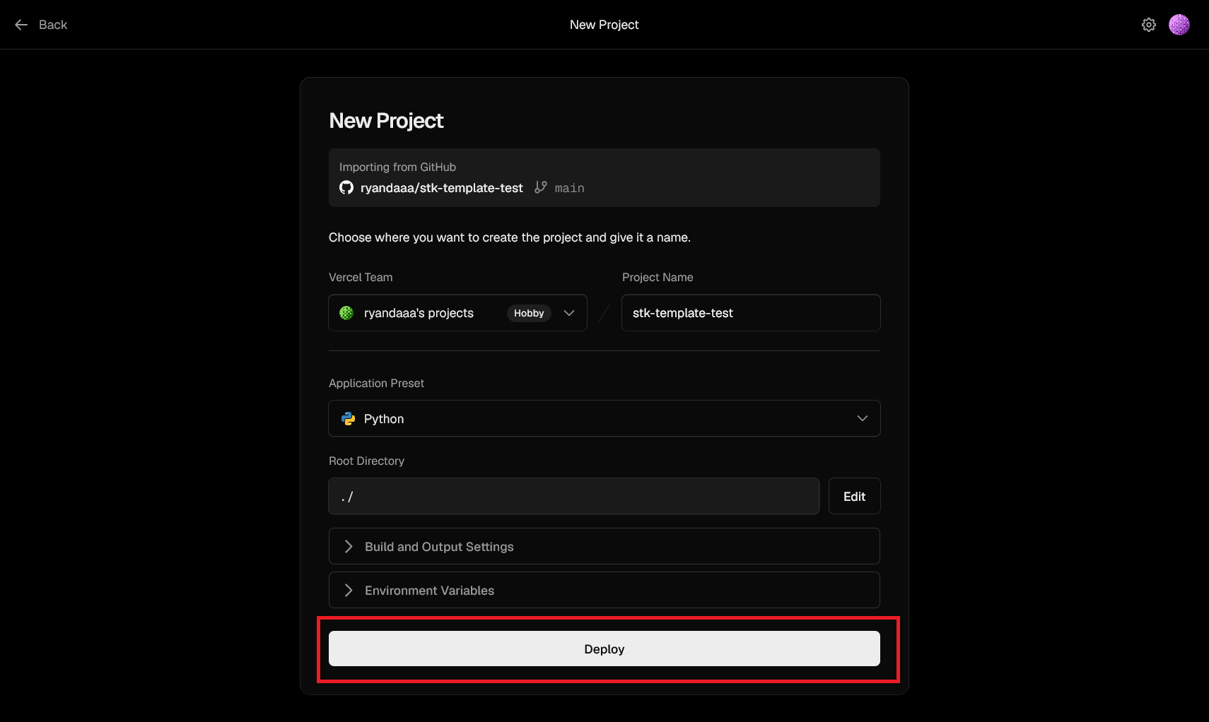 Konfigurasi deploy Vercel